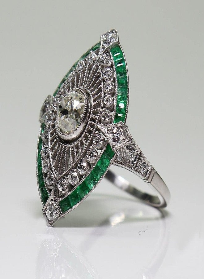 Hsitgexf Marquise Vintage Eternity Emerald Ring Multi-Colored Gemstone Cocktail Rings Cubic Zirconia CZ Promise Ring Engagement Wedding Anniversary Band Ring for Women (US Size 7) - Image 2